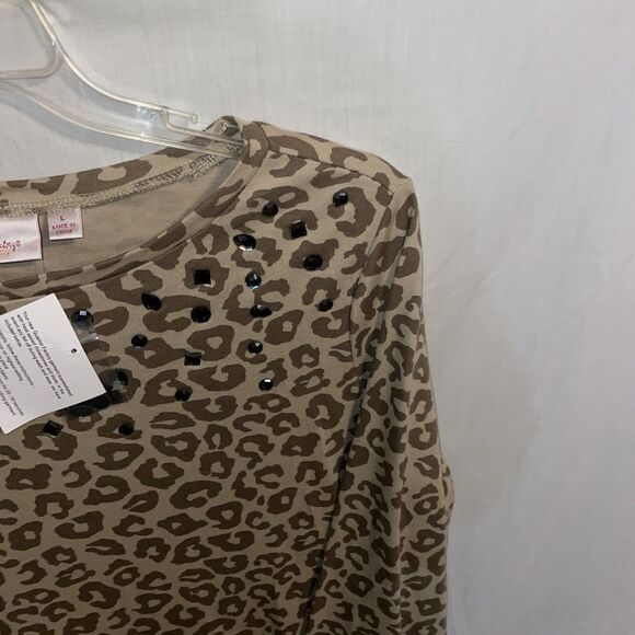 Quacker Factory Women’s Dressy Blouse Size Large Beige Leopard Print Party NWT - Picture 4 of 12